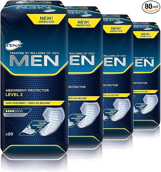 TENA for Men Level 2 Guard for Men, Super Absorbency Incontinence Protector (4 Pack of 80 Count)