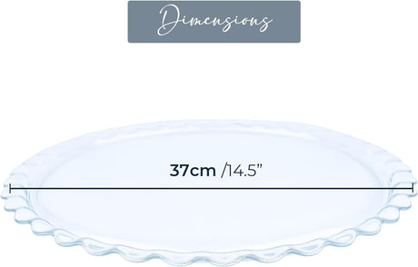 Extra Large Glass Cake Platter, Multifunctional Cake Stand, Cake Plate, Serving Plate for Birthday Cakes, Cup Cakes, Fruits, Cookies or Snacks (Round Daisy 14.5 inches / 37cm)