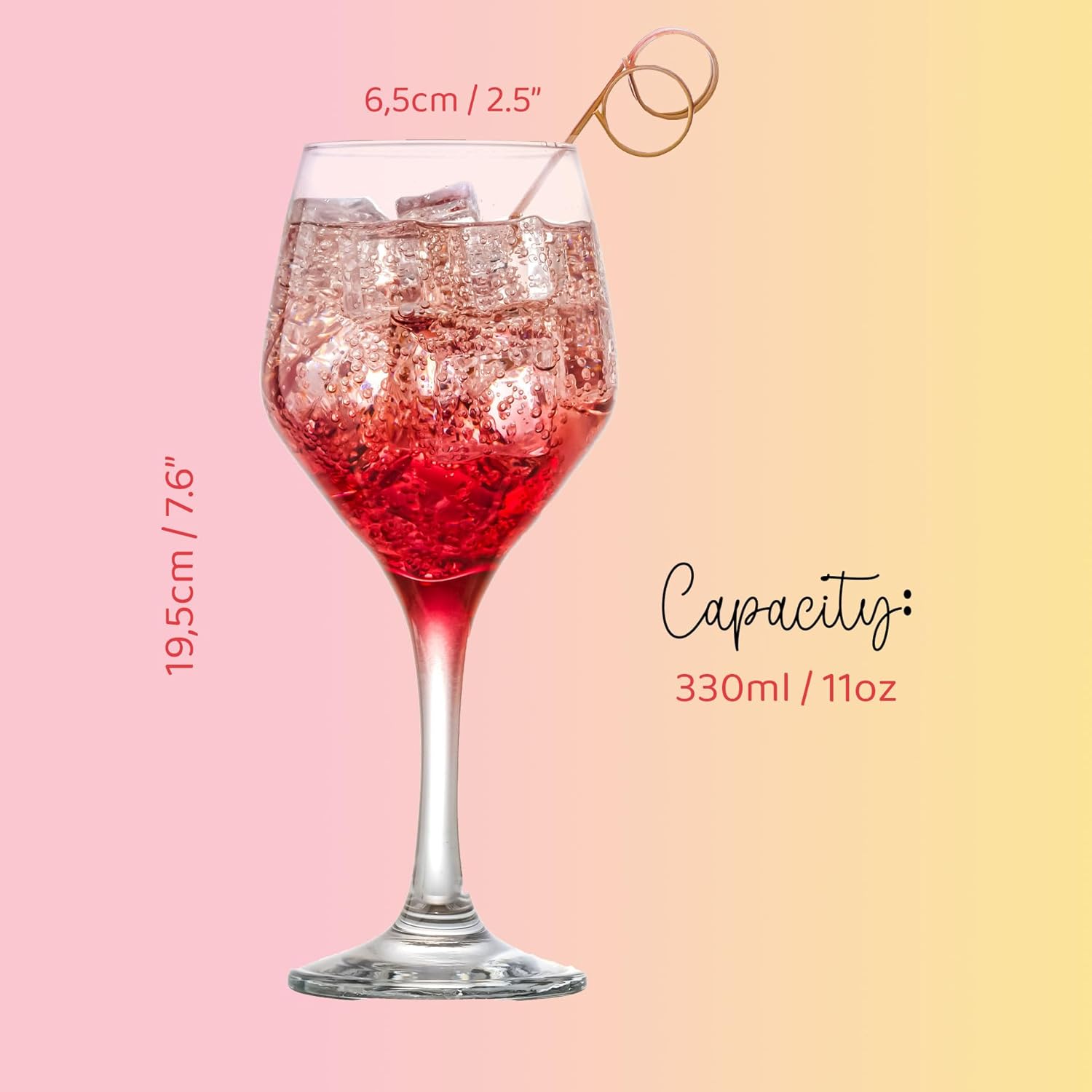 GOSOYO Colored Wine Glasses Set of 6 (11oz/330ml) Champagne, Cocktail, Martini, Coupe Glasses, Aperol Spritz Glasses, Long Stem Glassware