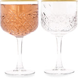 The Buybox Extra Large Glass Gold Rimmed Goblet, Vintage Coupe Glasses, Big Wine Glasses. Cocktail, Champagne, Margarita, Long Stem Glassware (16.9oz/500ml) (Queen Gold Set of 2)