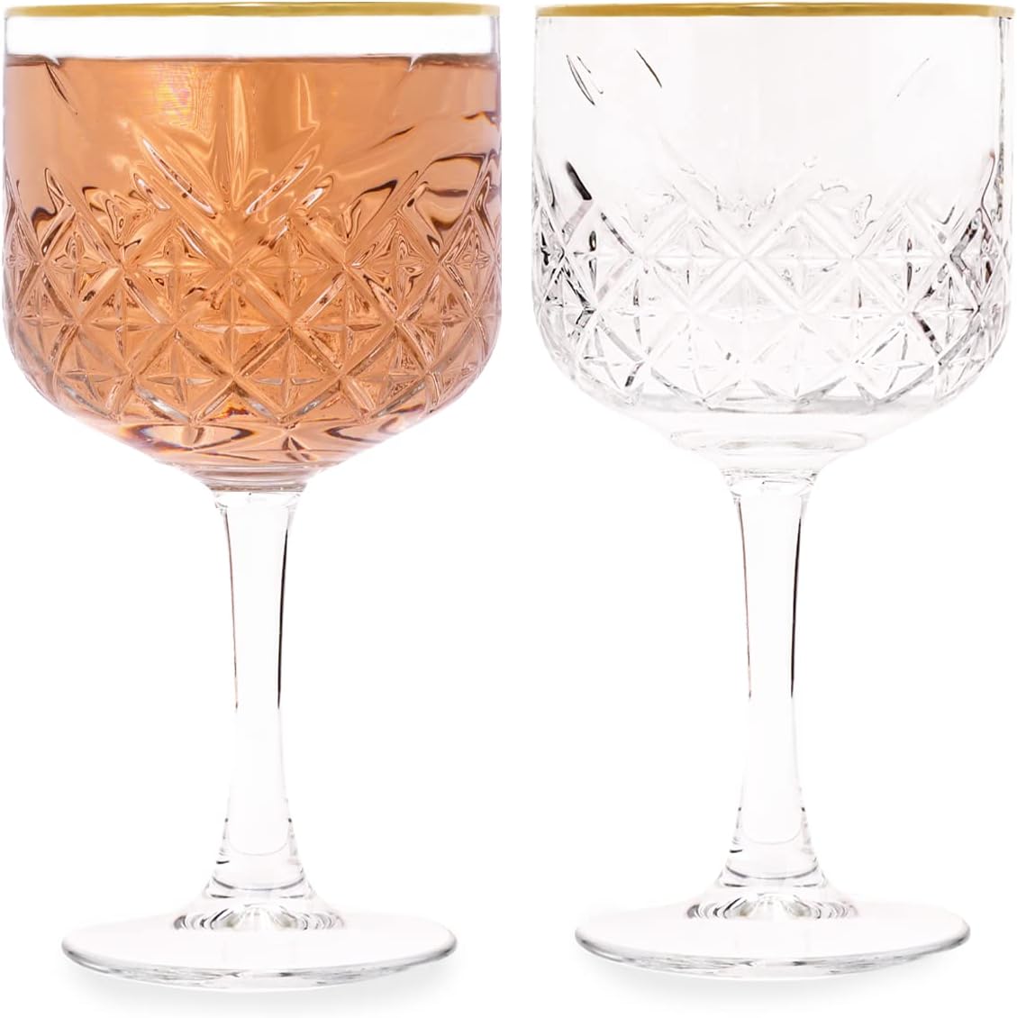 The Buybox Extra Large Glass Gold Rimmed Goblet, Vintage Coupe Glasses, Big Wine Glasses. Cocktail, Champagne, Margarita, Long Stem Glassware (16.9oz/500ml) (Queen Gold Set of 2)