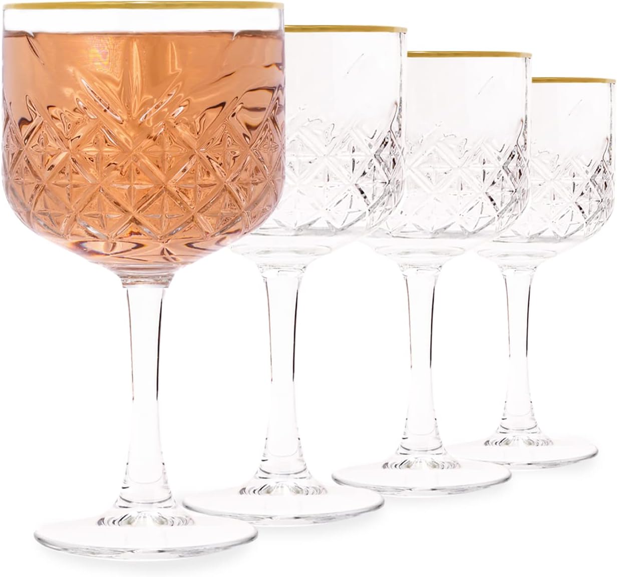 The Buybox Extra Large Glass Gold Rimmed Goblet, Vintage Coupe Glasses, Big Wine Glasses. Cocktail, Champagne, Margarita. Long Stem Glassware (16.9oz/500ml) (Queen Gold Set of 4)