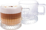 Glass Coffee Cups, Coffee Latte Glasses, Glass Clear Coffee Mugs with Handles, Tea and Cappuccino Cup Set, Ribbed Glassware (2 Pcs (6.5oz))