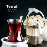 The Buybox 19 Pieces Traditional Turkish Tea Set Includes; 6 Glasses tea cups (4.5 oz), 6 Saucers, 6 Stainless Steel Spoons and Sugar Bowl with Glass Cover (8.6 oz)