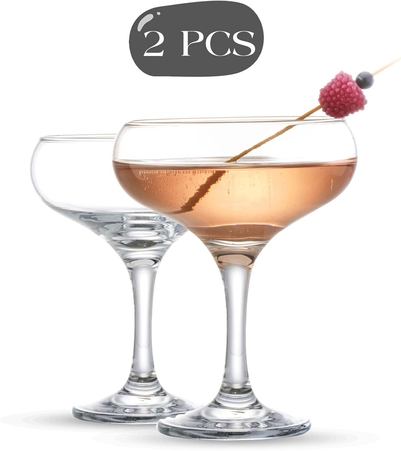 Champagne Cocktail Saucers Glasses Set of 2, Elegant Coupe Cocktail Glasses, Martini Glasses, Long Stem Glassware (2 Pcs (9oz))