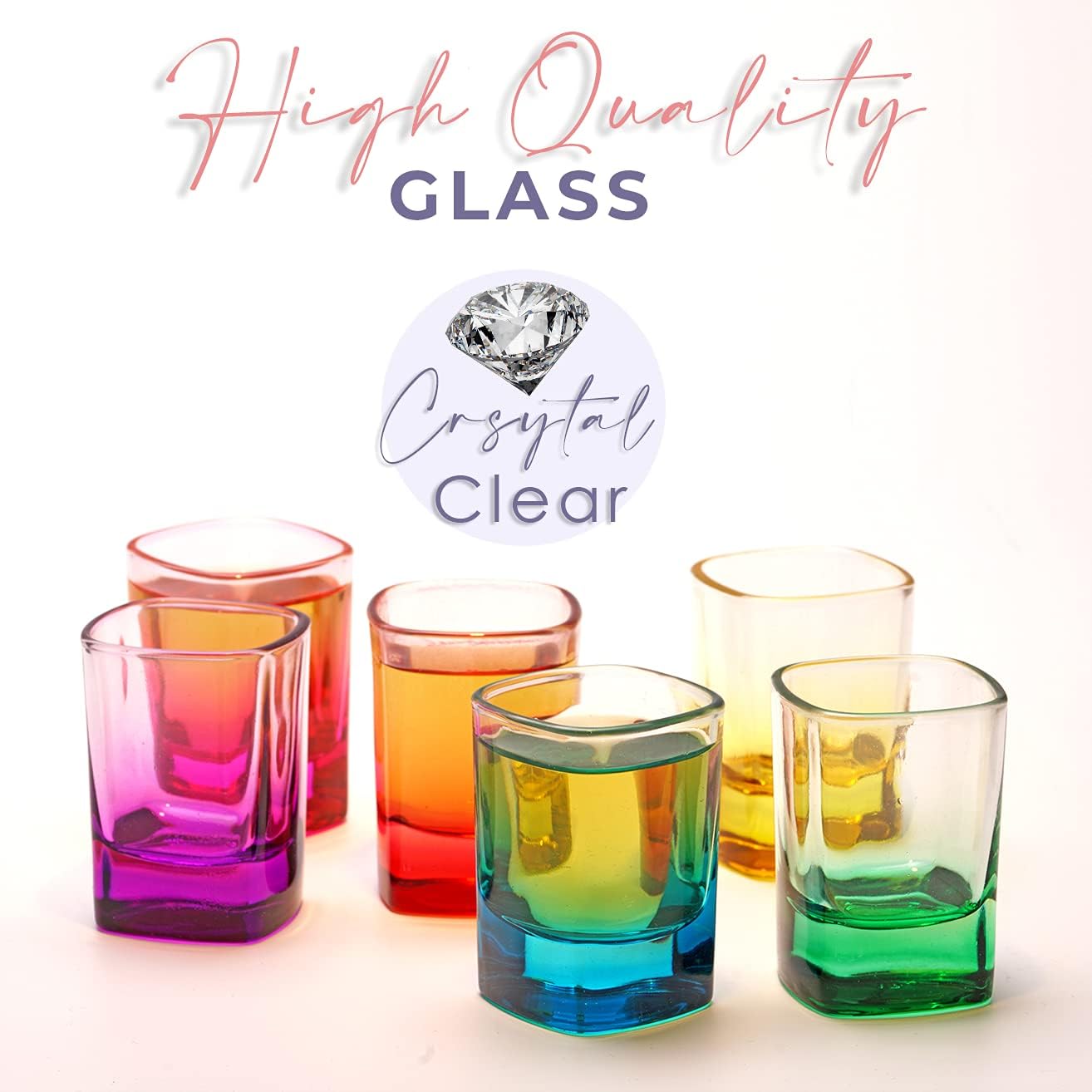 Coloured Shot Glass Set of 6, 52ml/1.75oz. Heavy Mini Base Shot Glass Set, Vodka Glass, Coloured Shot Glasses Bulk, Tequila Cups Small Glass, Shot Glasses for Whiskey, Tequila, Vodka & Liquors