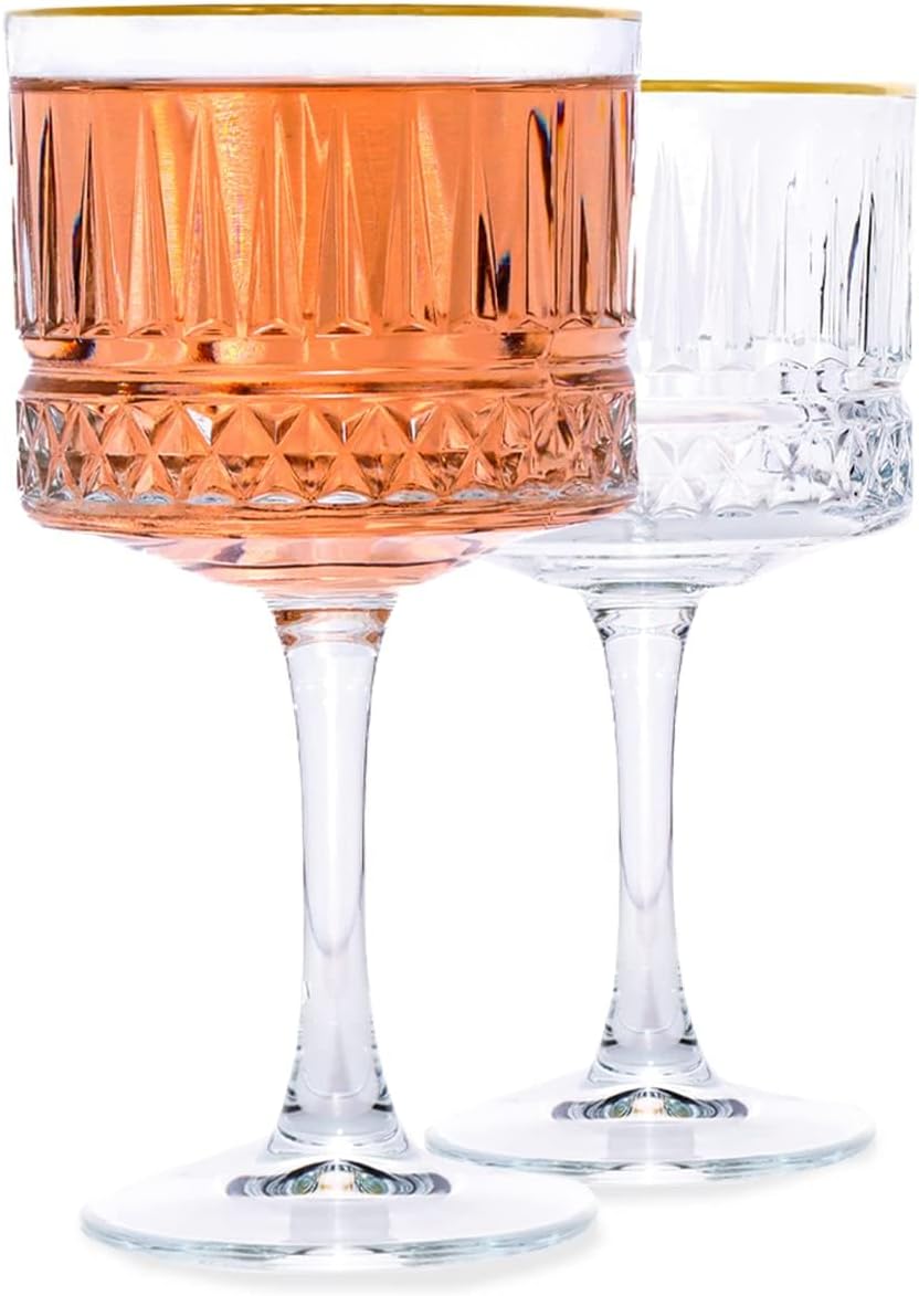 The Buybox Extra Large Glass Goblet, Gold Rimmed Vintage Coupe Glasses, Big Wine Glasses. Cocktail, Champagne, Margarita Glasses Long Stem Glassware (16.9oz/500ml) (Set of 2 Glasses)