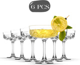 Glasses Set of 6, Champagne, Cocktail, Martini, Wine Glasses, Long Stem Glassware (6 Pcs (7.9Fl Oz))