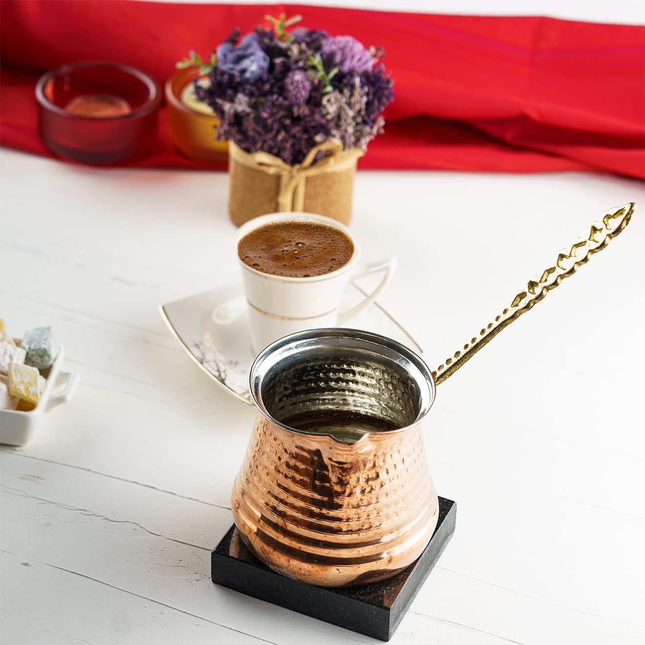 GOSOYO X-Large Turkish Copper Coffee Maker, Greek Arabic Coffee Pot, Stovetop Coffee Maker, Cezve, Ibrik, Briki (20oz/600ml). Coffee Scoop Clip Gift.