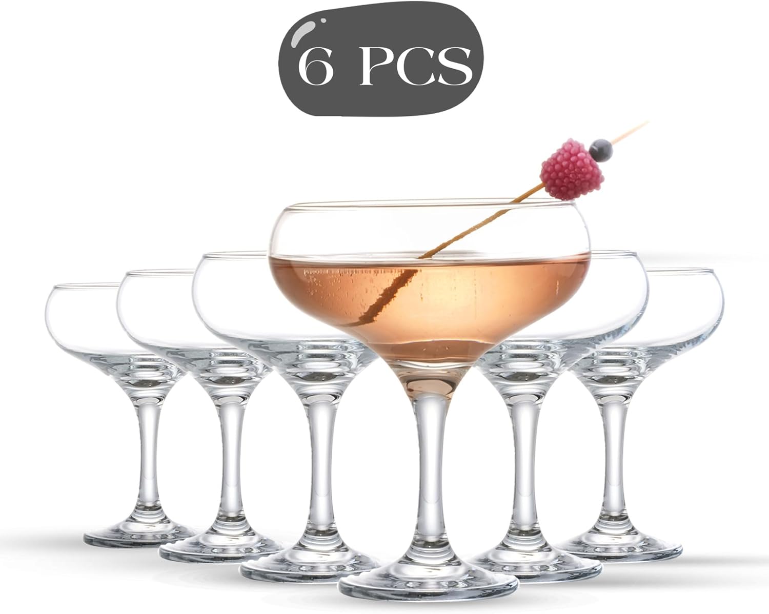 Champagne Cocktail Saucers Glasses Set of 6, Elegant Coupe Cocktail Glasses, Martini Glasses, Long Stem Glassware (6 Pcs (9oz))