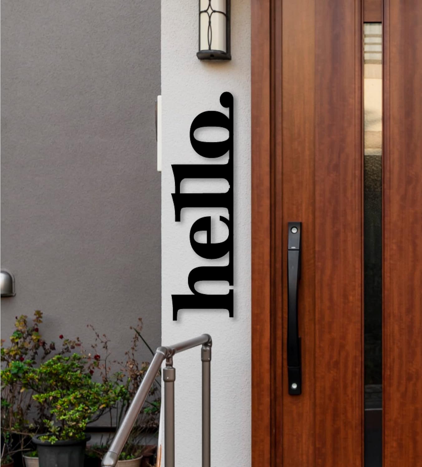 Metal Hello Sign, Welcome Porch Sign, Front Porch Decor, Front Door Wall Decor, Entryway Sign, Outside Vertical Wall Decoration, Black (39x11 inches)