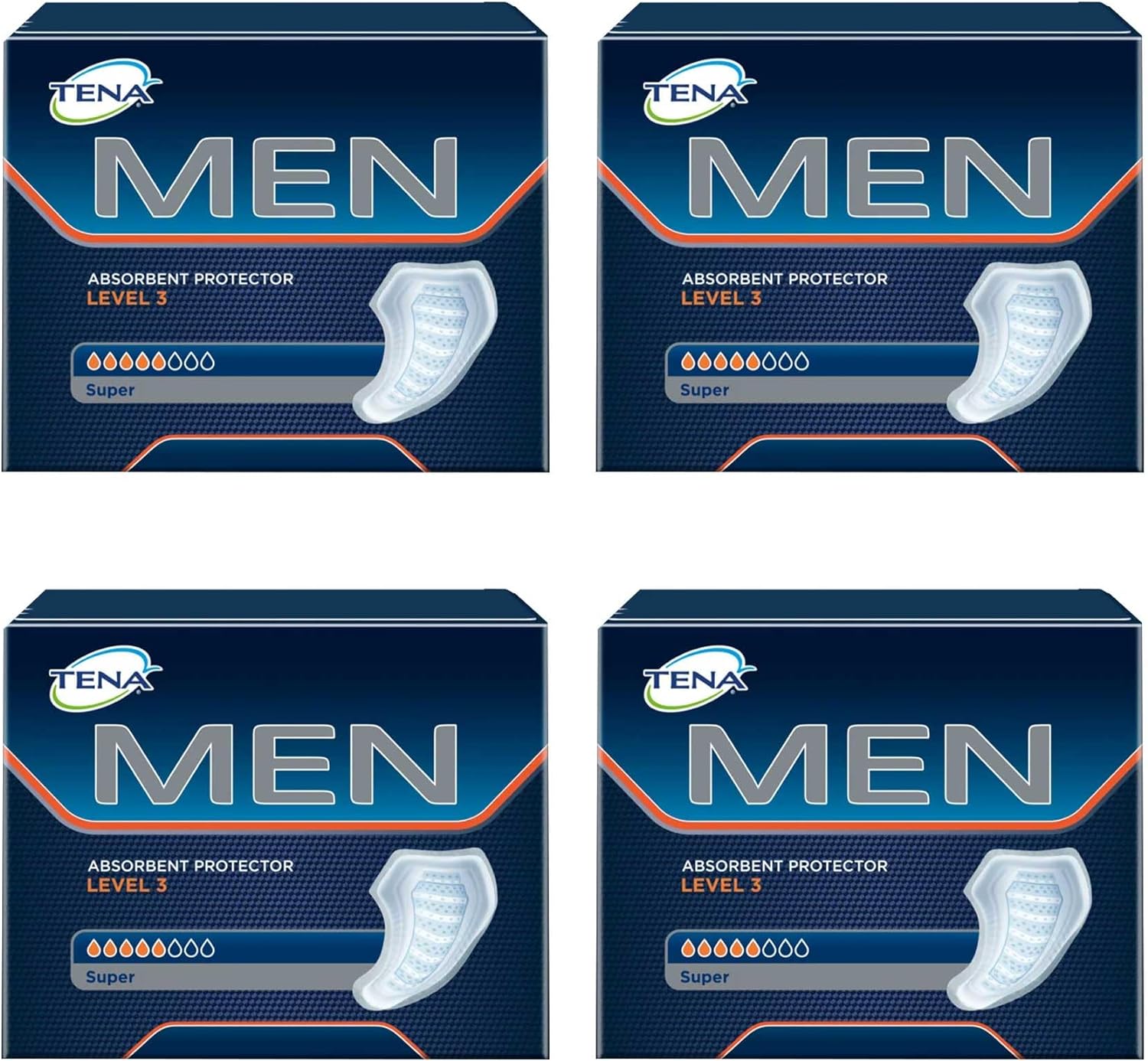 TENA for Men Level 3 Guard for Men, Super Absorbency Incontinence Protector (4 Pack of 64 Count)