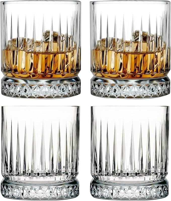 GOSOYO Set of 4 Modern Vintage Whiskey Glasses for Scotch, Bourbon and Cocktail Glasses (355ml/12oz) (Vintage Ribbed)