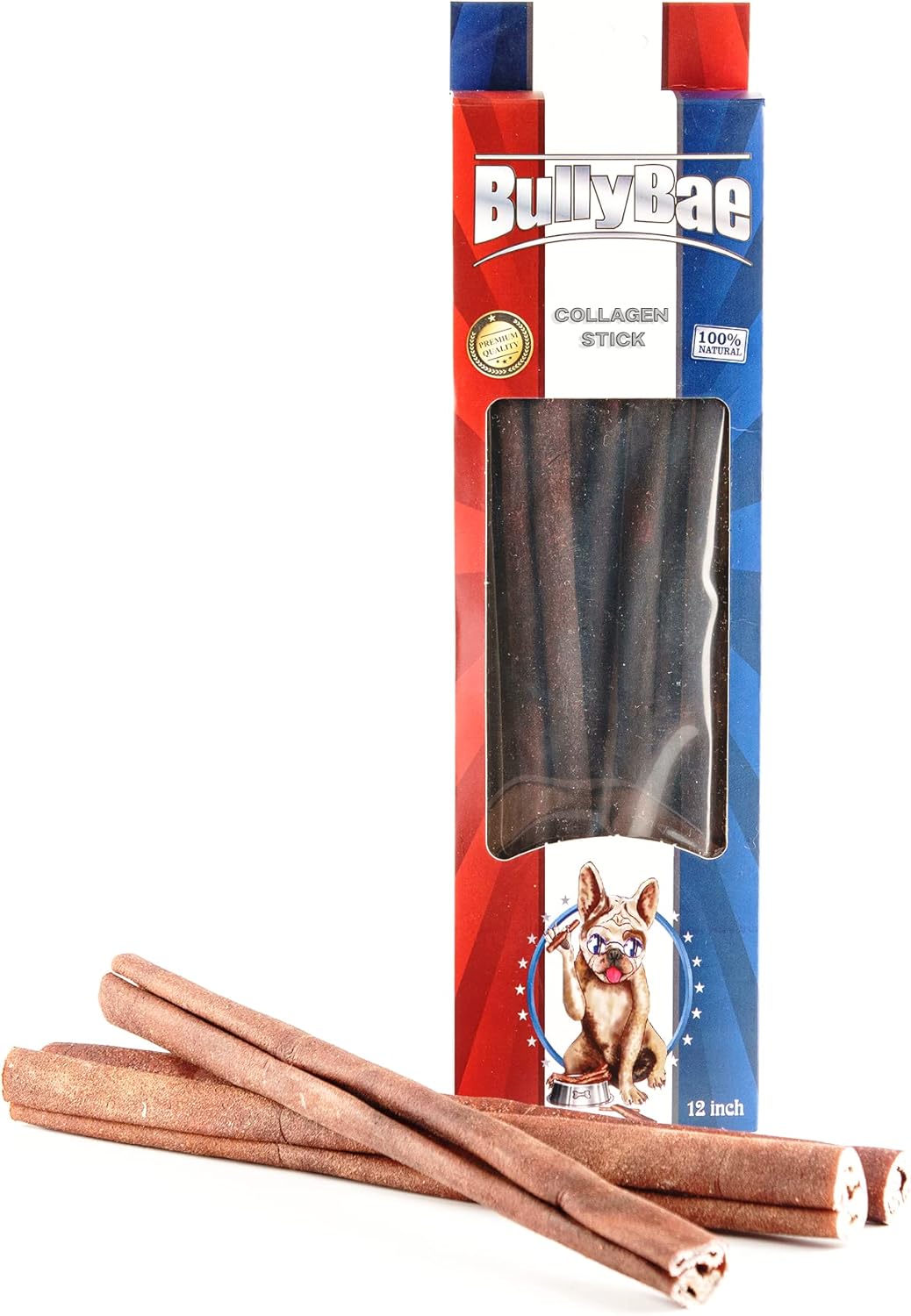 Natural Collagen Sticks for Dogs, Single-Ingredient Dog Chew, Beef Collagen Stick for Small & Large Dogs Best Treats for Dental Health (12-inch, 5-Units)