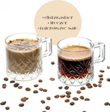 GOSOYO Vintage Glass Coffee Mugs, Tea and Latte Glasses, Coffee Glasses, Cappuccino Cups, Ribbed Glasses, Glass Mugs for Hot Drinks with Handles (2 Pcs (195ml))