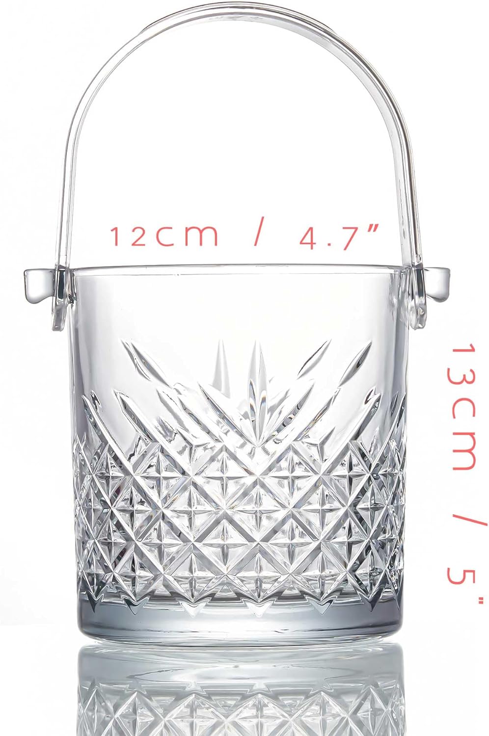 Glass Ice Bucket with Handle and Tongs, Glass Bucket Set, Buckets for Rakı, Whisky, BBQs, Parties, Bars, Clubs (1.1Lt/37oz)