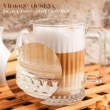 GOSOYO Glass Coffee Mugs Set of 2, Tea and Latte Glasses, Coffee Glasses, Cappuccino Cups, Ribbed Glasses, Glass Mugs for Hot Drinks with Handles (2 Pcs(310ml))