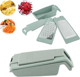 Cheese Grater with Container and Lid, Graters for Kitchen, Garlic Grater, Parmesan Cheese Grater, Vegetable Fruit Multi-Function Stainless Steel Kitchen Utensil Kit (Set of 4) (Green)