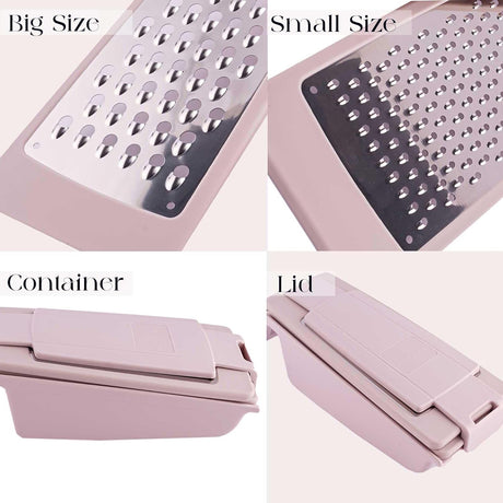 Cheese Grater with Container, Graters for Kitchen, Garlic, Parmesan Cheese Grater, Vegetable Fruit Multi-Function Stainless Steel Kitchen Utensil Kit (Set of 4) (Pink)