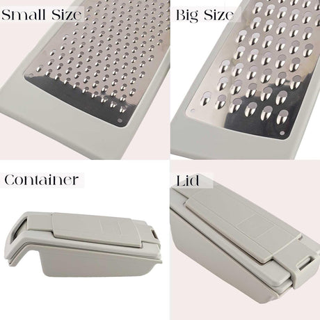 Cheese Grater with Container and Lid, Graters for Kitchen, Garlic Grater, Parmesan Cheese Grater, Vegetable Fruit Multi-Function Stainless Steel Kitchen Utensil Kit (Set of 4) (Grey)