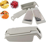 Cheese Grater with Container and Lid, Graters for Kitchen, Garlic Grater, Parmesan Cheese Grater, Vegetable Fruit Multi-Function Stainless Steel Kitchen Utensil Kit (Set of 4) (Grey)