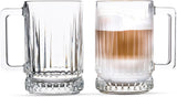 GOSOYO Glass Coffee Mugs Set of 2, Tea and Latte Glasses, Coffee Glasses, Cappuccino Cups, Ribbed Glasses, Glass Mugs for Hot Drinks with Handles (2 Pcs(310ml))