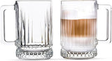 GOSOYO Glass Coffee Mugs Set of 2, Tea and Latte Glasses, Coffee Glasses, Cappuccino Cups, Ribbed Glasses, Glass Mugs for Hot Drinks with Handles (2 Pcs(310ml))