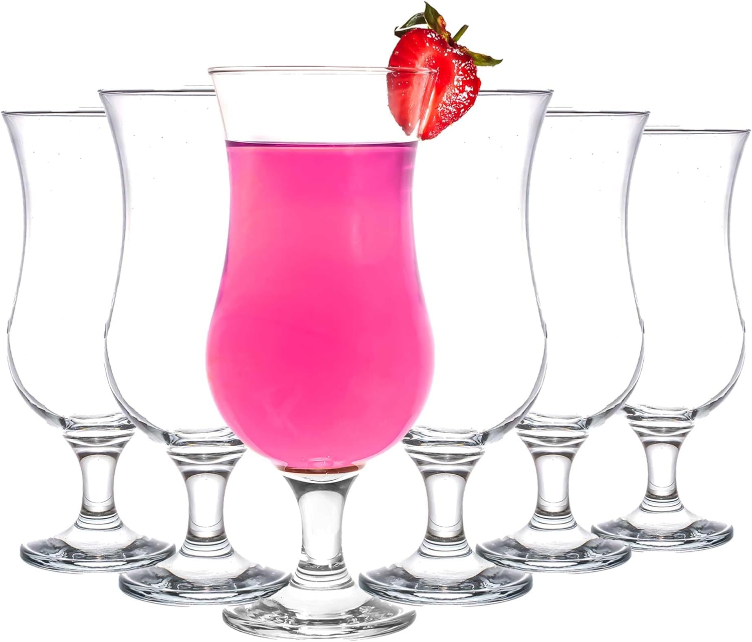 Large Hurricane Glass Set Of 6 Pcs 12.8 Oz / 380 Ml, Tall Cocktail Glasses, Mojito, Margarita, Sangria, Pina Colada Glasses, Stemmed Big Coupe Glassware (6x380ml)