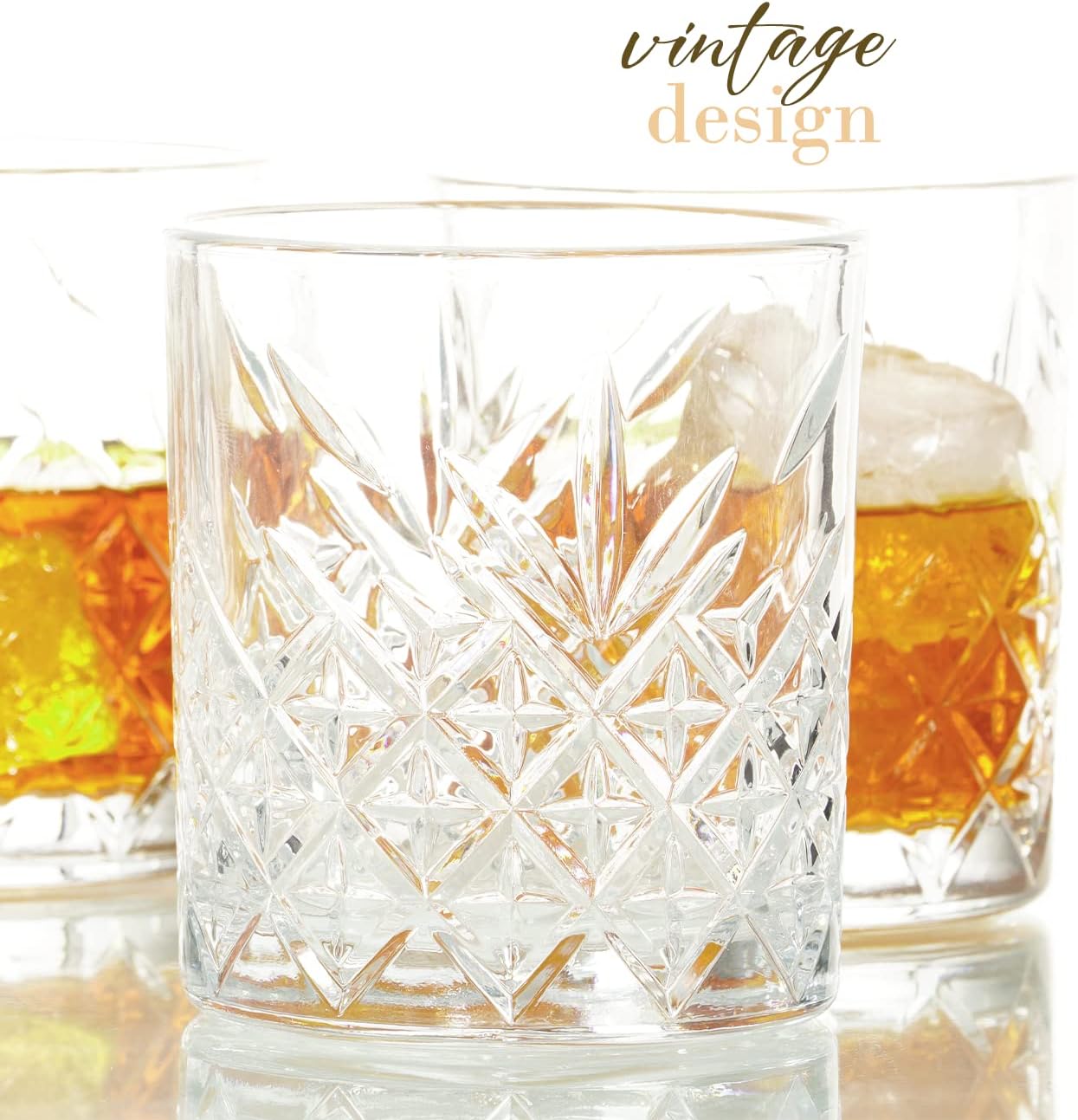 Set of 4 Vintage Whiskey Glasses for Scotch, Bourbon and Cocktail Glasses, Whiskey Gift Sets for Men (345ml/11.5oz)