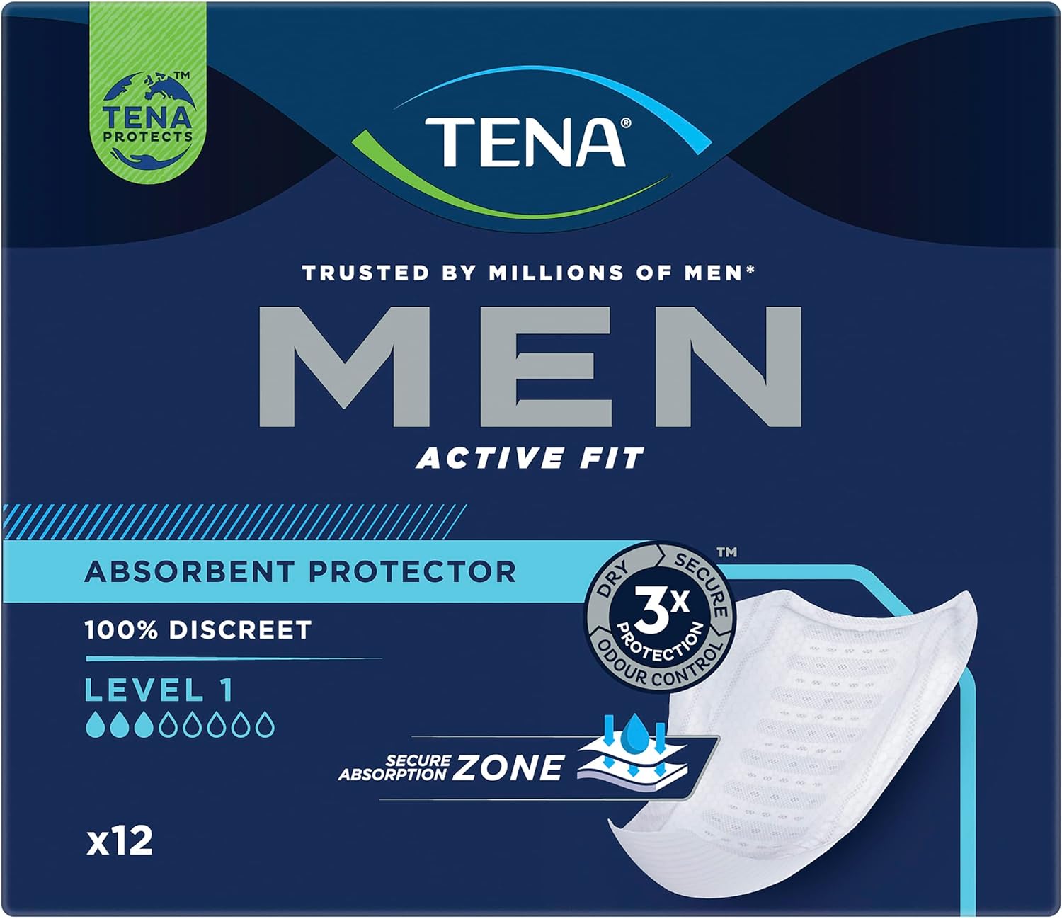 Tena For Men Level 1 Odour Control Incontinence Pads - 12 Pads