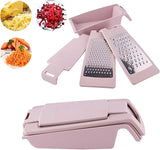 Cheese Grater with Container, Graters for Kitchen, Garlic, Parmesan Cheese Grater, Vegetable Fruit Multi-Function Stainless Steel Kitchen Utensil Kit (Set of 4) (Pink)