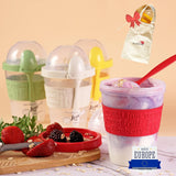 4 PCS Yogurt Parfait Cups with Lids, Reusable Yogurt Containers with Lids and Spoons, Take and Go Yogurt Cup with Topping Cereal or Oatmeal Container. Red+Yellow+Green+Grey Containers