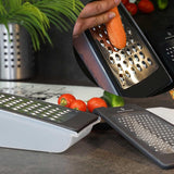 Cheese Grater with Container and Lid, Graters for Kitchen, Garlic Grater, Parmesan Cheese Grater, Vegetable Fruit Multi-Function Stainless Steel Kitchen Utensil Kit (Set of 4) (Black)