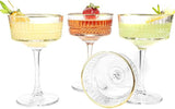 The Buybox Vintage Coupe Glasses Set of 4, Champagne, Cocktail, Martini, Wine Glasses, Long Stem Glassware (8.8oz/260ml) (4 Pack Gold Rimmed)