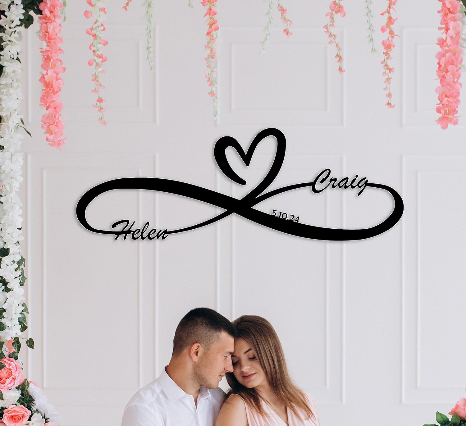 40x13 inches Big Personalized Infinity Metal Sign, Large Custom Wedding Gift, Big Heart Wall Decor (40x13 inches)