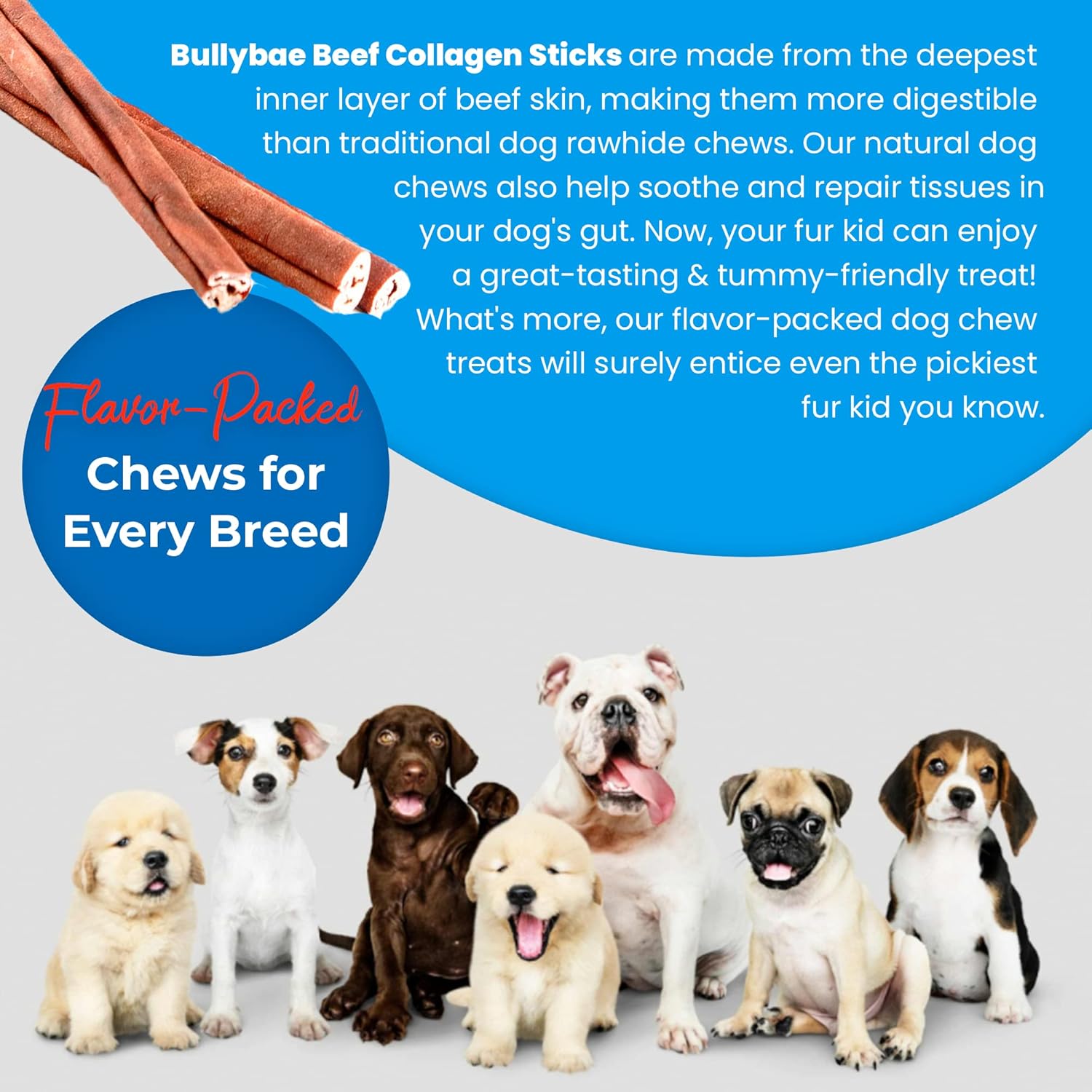 Natural Collagen Sticks for Dogs, Single-Ingredient Dog Chew, Beef Collagen Stick for Small & Large Dogs Best Treats for Dental Health (6-inch, 15-Units)