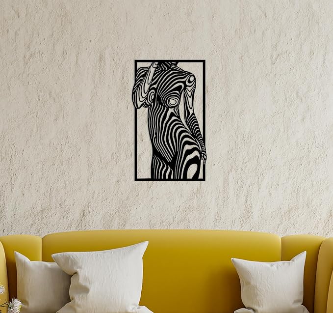 Metal Wall Art, Women Wall Decor, Female Line Art, Abstract Home Decor, Large Black Woman Art (23x14 inches)