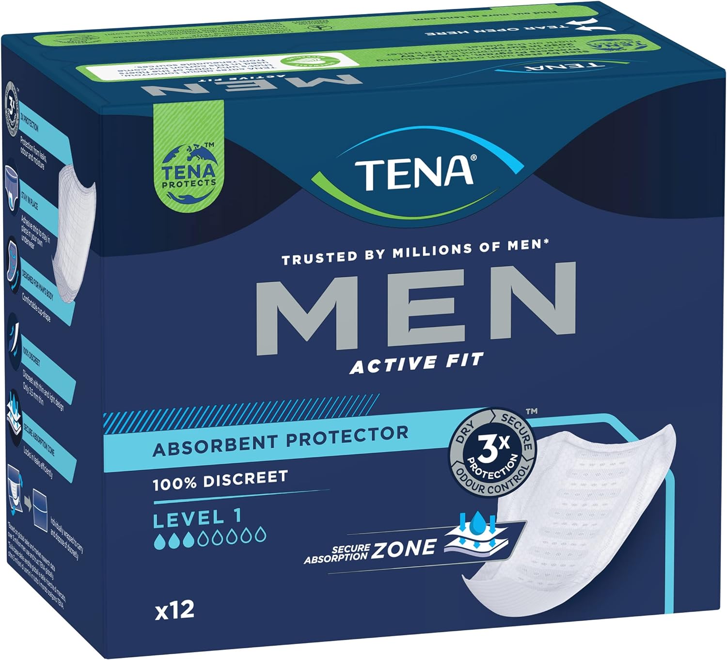 Tena For Men Level 1 Odour Control Incontinence Pads - 12 Pads