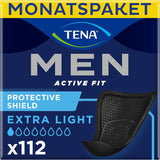 TENA Men Protective Shield Extra Light – aylık pakette 112 adet (8 x 14), tek tek paketlenmiş – erkekler için ekstra ince hijyen tabanlığı çok hafif idrar kaybı olan – siyah