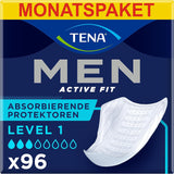 TENA Men Emici Koruyucular, Seviye 1 – 96 Aylık Paket İçerisinde (8 x 12), Tek Tek Paketlenmiş - Hafif İdrar Kaybı ve İdrar Kaçırmada Erkekler için Hijyen Pedleri