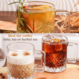 Vintage Glass Coffee Cups, Coffee Latte Glasses, Glass Clear Coffee Mugs with Handles, Tea and Cappuccino Cup Set, Beer Glasses/Stein, Ribbed Glassware (2Pcs (8.4oz))