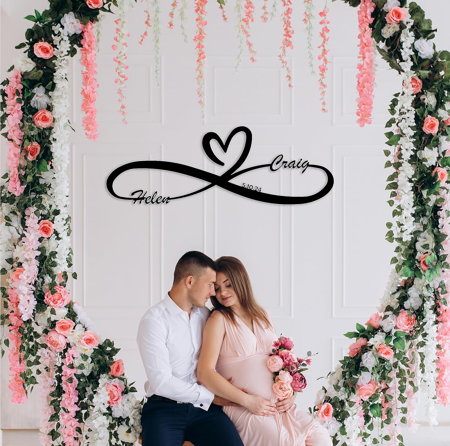 40x13 inches Big Personalized Infinity Metal Sign, Large Custom Wedding Gift, Big Heart Wall Decor (40x13 inches)