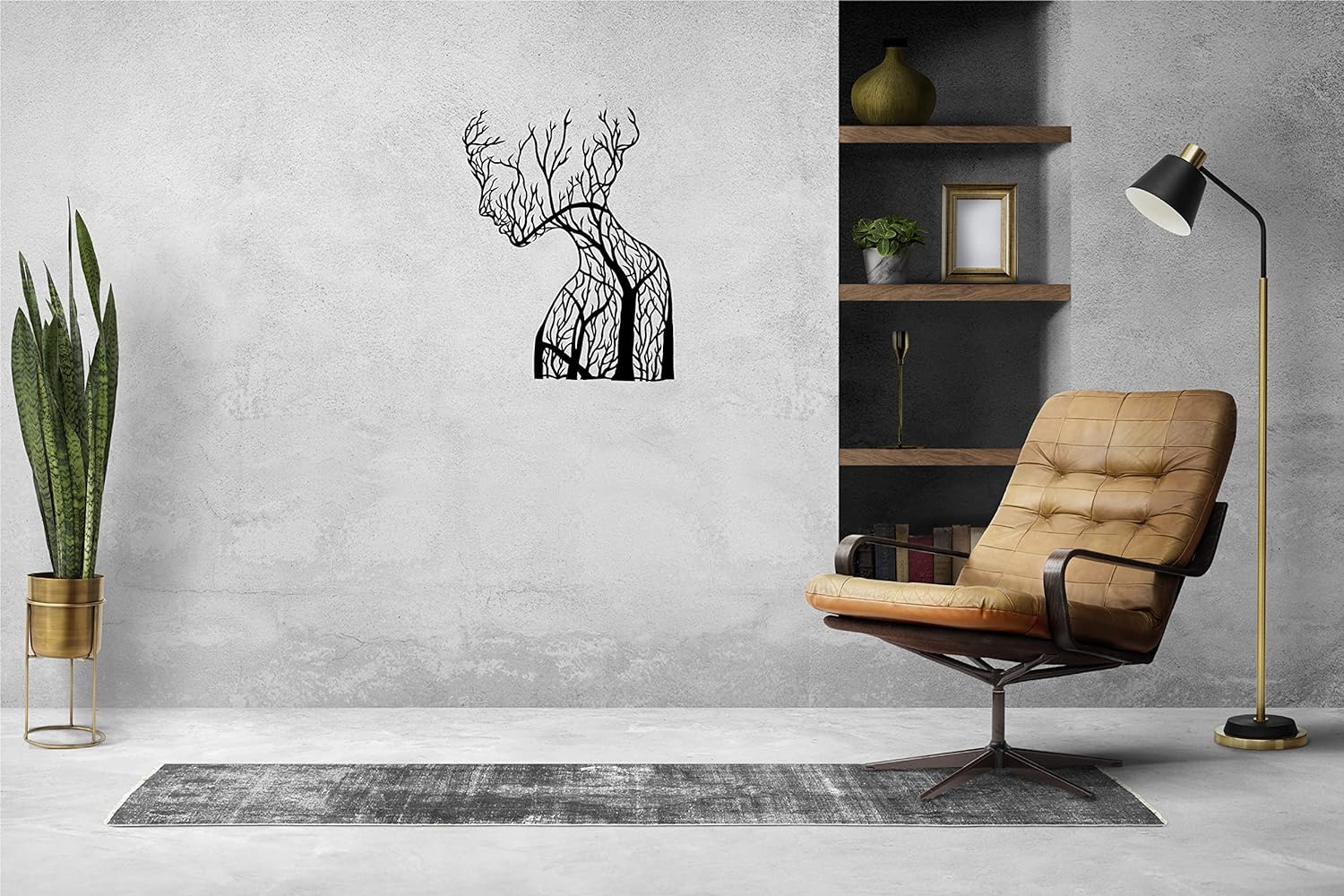 Metal Women Face Wall Art, Modern Wall Sculpture, Abstract Wall Art, 3d Tree Metal Wall Decor, Modern Wall Art, Living Room Large Wall Art, Black Home Decor (29’’x22’’) (74x57cm)